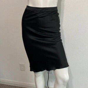 Emporio Armani Vintage Black Satin Ruffled Straight Mini Skirt Size 4